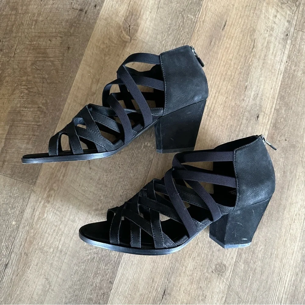 Eileen Fisher Fara Caged Leather Heeled Sandals